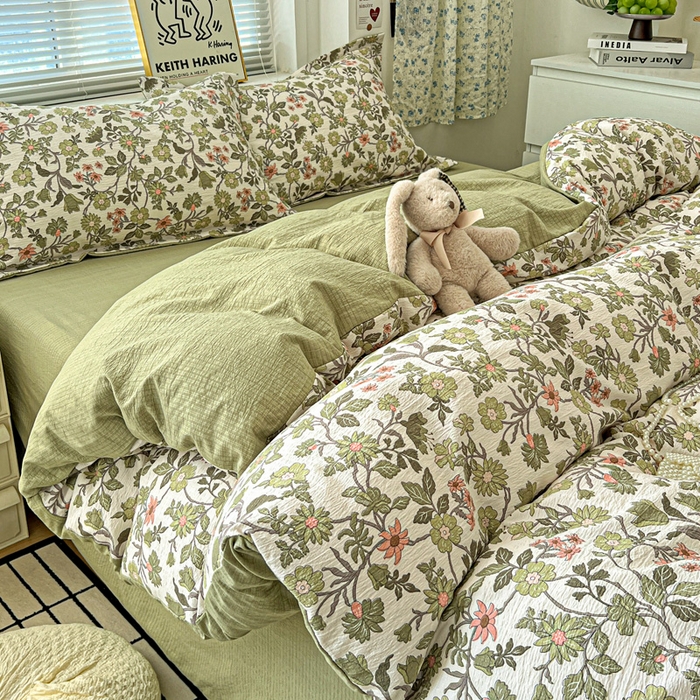 91家纺网 家纺一手货源 找家纺 仟网汇 2025新款古法水洗棉小布袋四件套 藤蔓