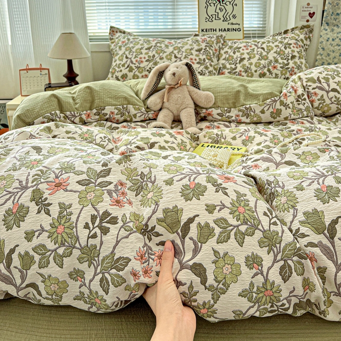 91家纺网 家纺一手货源 找家纺 仟网汇 2025新款古法水洗棉小布袋四件套 藤蔓