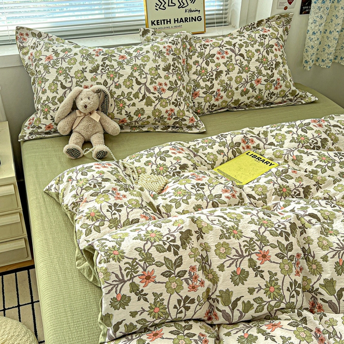 91家纺网 家纺一手货源 找家纺 仟网汇 2025新款古法水洗棉小布袋四件套 藤蔓