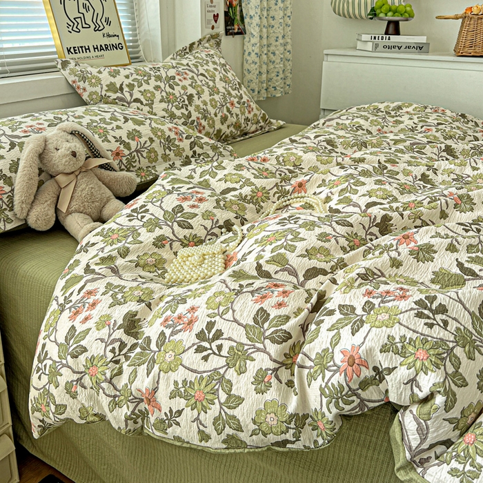 91家纺网 家纺一手货源 找家纺 仟网汇 2025新款古法水洗棉小布袋四件套 藤蔓