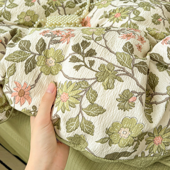 91家纺网 家纺一手货源 找家纺 仟网汇 2025新款古法水洗棉小布袋四件套 藤蔓