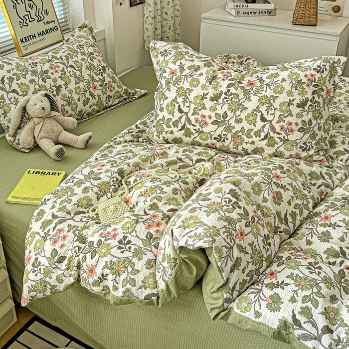 91家纺网 家纺一手货源 找家纺 仟网汇 2025新款古法水洗棉小布袋四件套 藤蔓