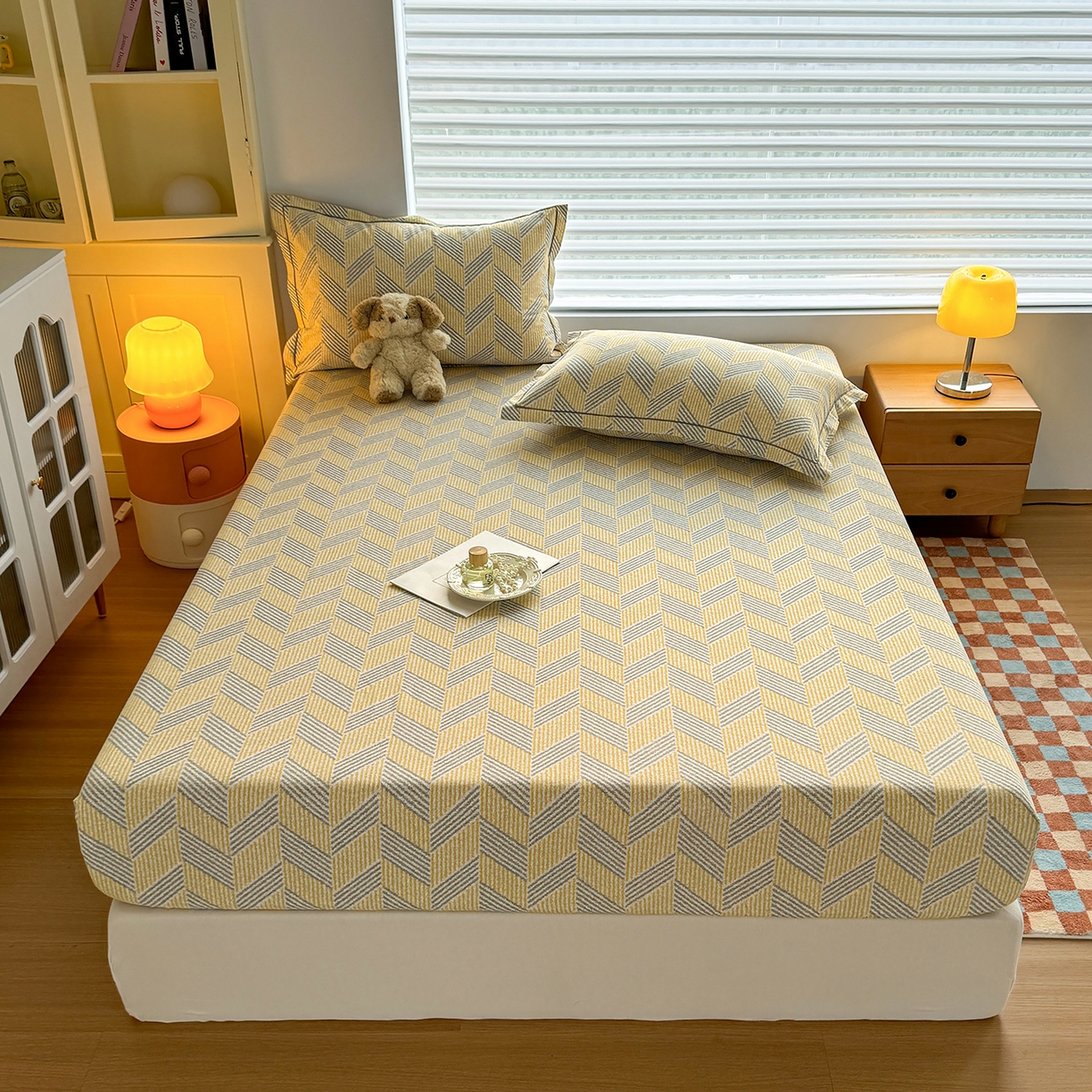 91家纺网 家纺一手货源 找家纺 壹贝家纺 2025新款全棉磨毛床笠系列 施华-灰