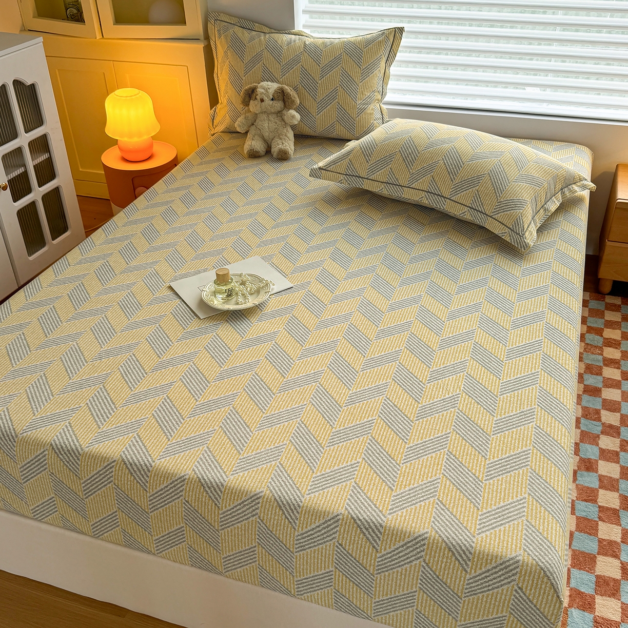 91家纺网 家纺一手货源 找家纺 壹贝家纺 2025新款全棉磨毛床笠系列 施华-灰