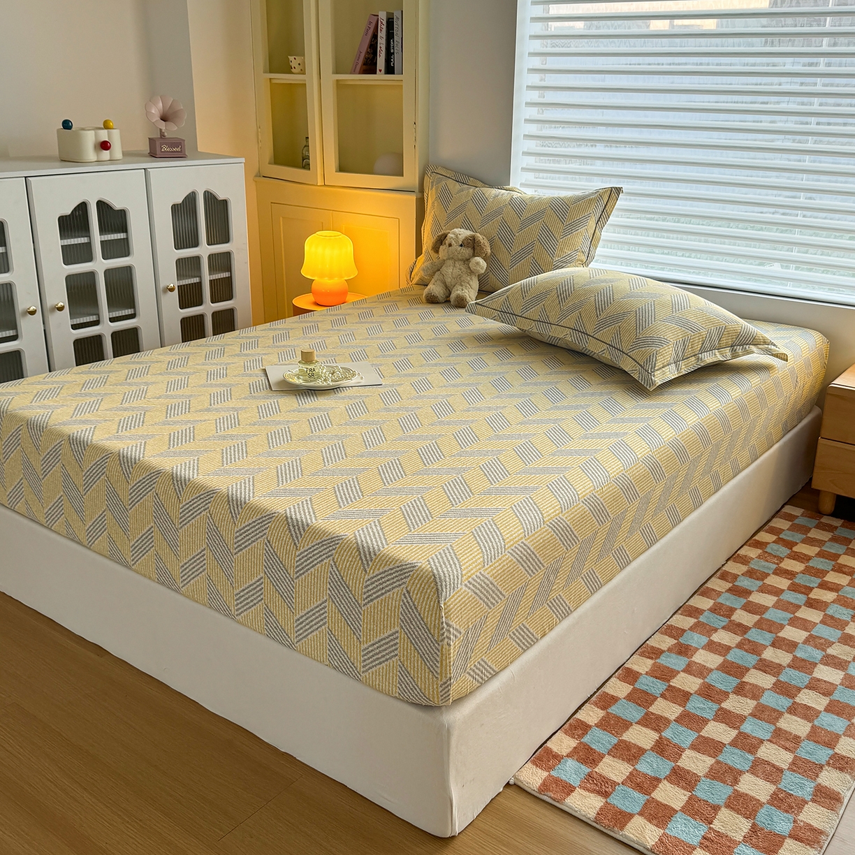 91家纺网 家纺一手货源 找家纺 壹贝家纺 2025新款全棉磨毛床笠系列 施华-灰