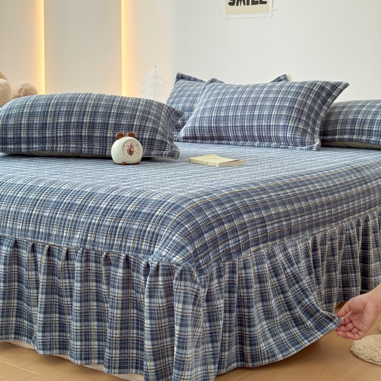 91家纺网 家纺一手货源 找家纺 希朵家纺 2025新款可爱牛奶绒毛巾绣床盖四件套 小象兰