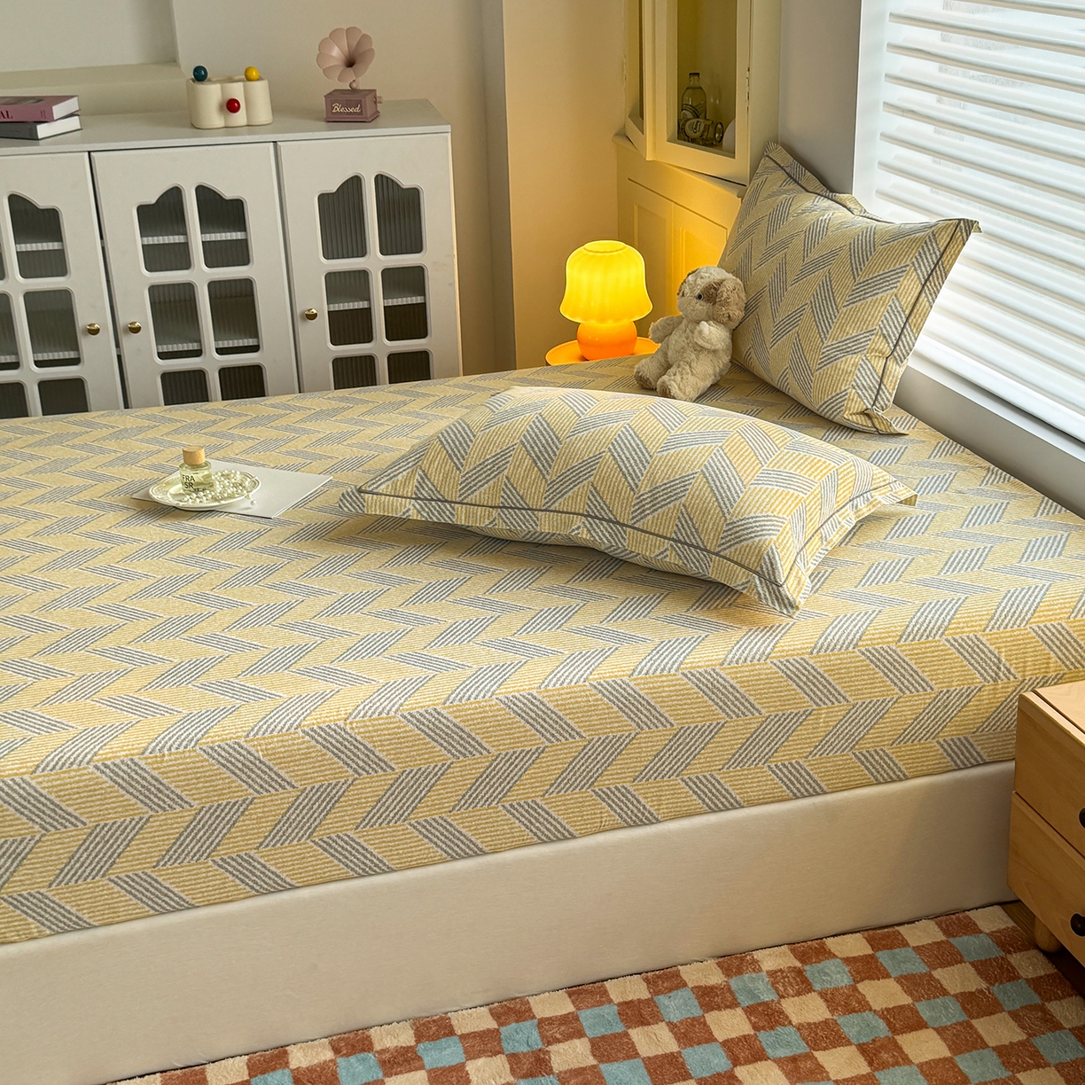 91家纺网 家纺一手货源 找家纺 壹贝家纺 2025新款全棉磨毛床笠系列 施华-灰