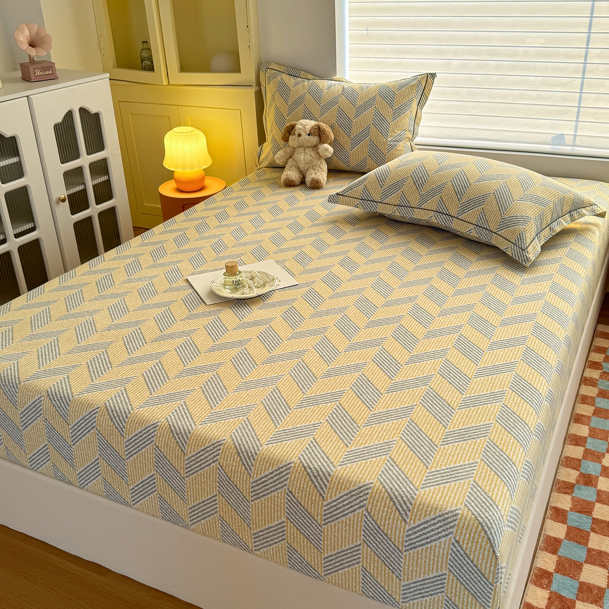 91家纺网 家纺一手货源 找家纺 壹贝家纺 2025新款全棉磨毛床笠系列 施华-灰