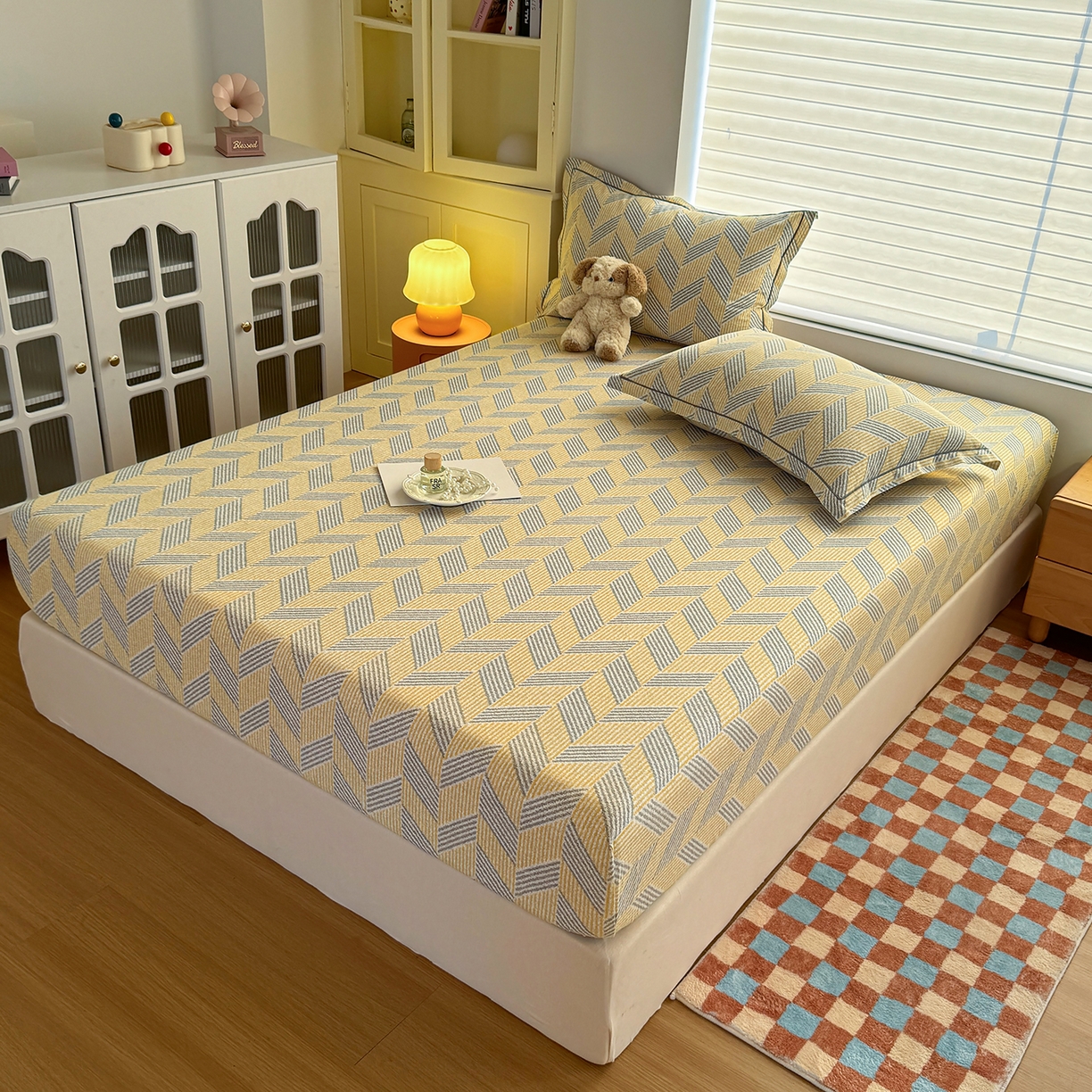 91家纺网 家纺一手货源 找家纺 壹贝家纺 2025新款全棉磨毛床笠系列 施华-灰