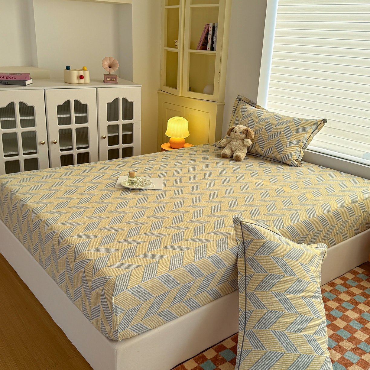 91家纺网 家纺一手货源 找家纺 壹贝家纺 2025新款全棉磨毛床笠系列 施华-灰