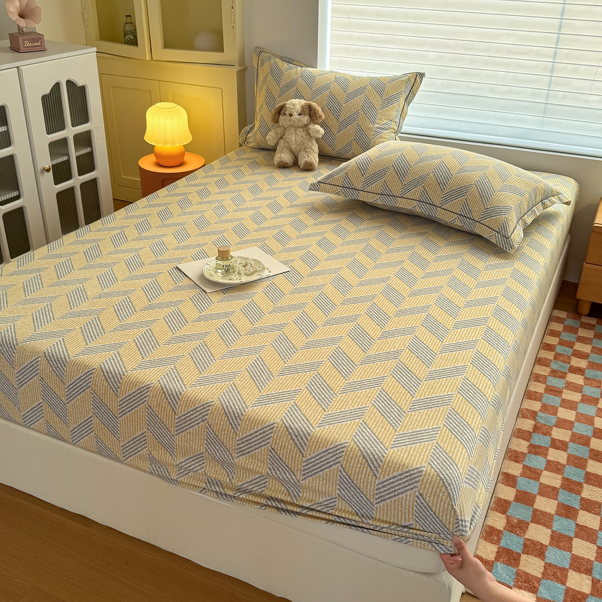 91家纺网 家纺一手货源 找家纺 壹贝家纺 2025新款全棉磨毛床笠系列 施华-灰