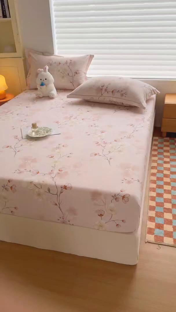 91家纺网 家纺一手货源 找家纺 壹贝家纺 2025新款全棉磨毛床笠系列 十里桃花