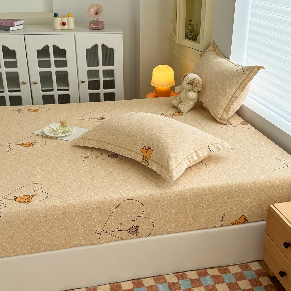 91家纺网 家纺一手货源 找家纺 壹贝家纺 2025新款全棉磨毛床笠系列 小香玉-咖