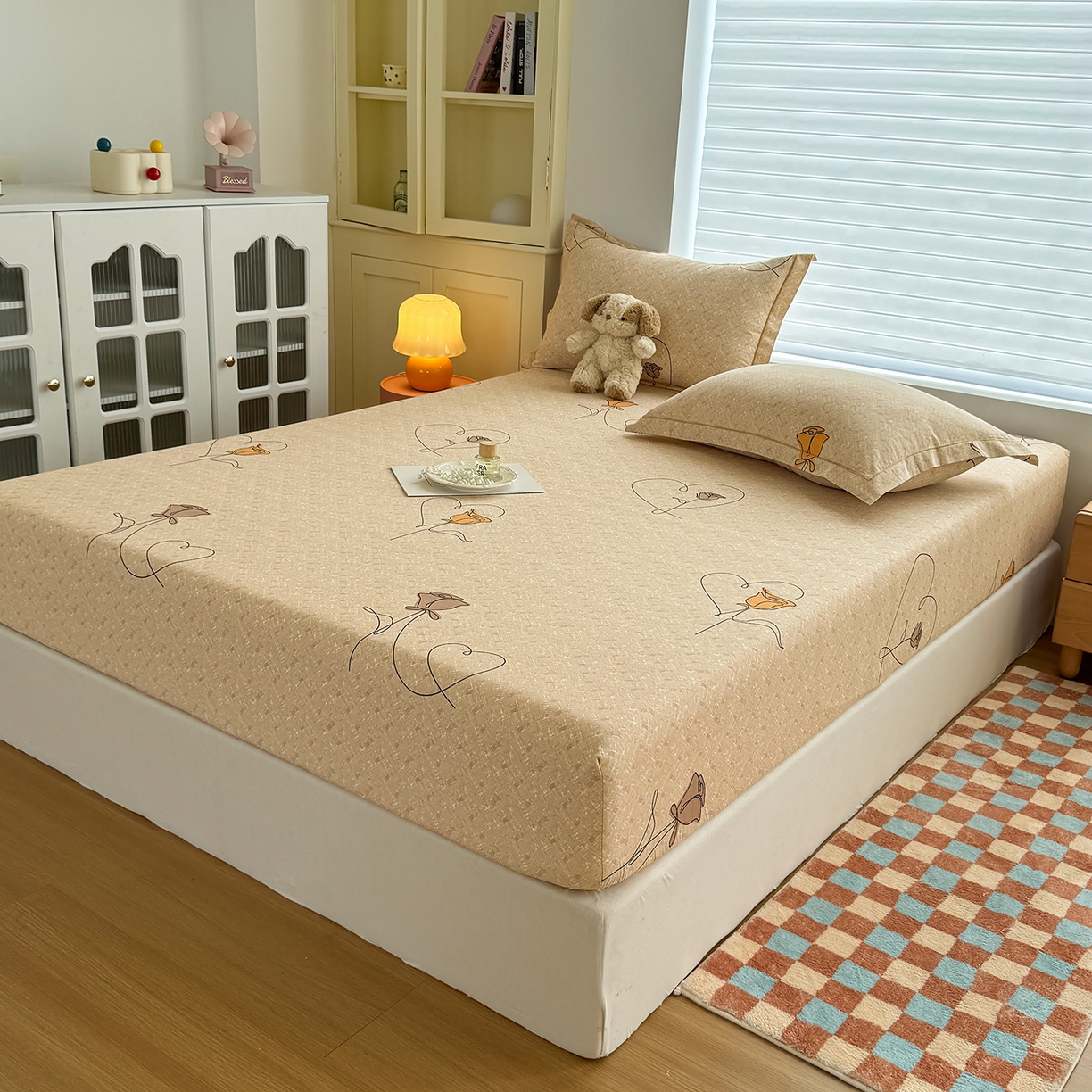 91家纺网 家纺一手货源 找家纺 壹贝家纺 2025新款全棉磨毛床笠系列 小香玉-咖