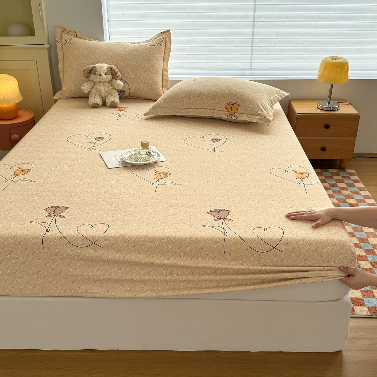 91家纺网 家纺一手货源 找家纺 壹贝家纺 2025新款全棉磨毛床笠系列 小香玉-咖