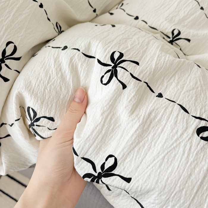 91家纺网 家纺一手货源 找家纺 仟网汇 2025新款古法水洗棉小布袋四件套 线条蝴蝶结