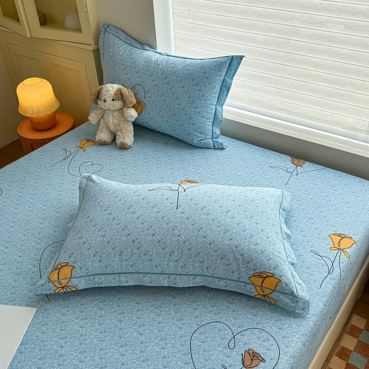 91家纺网 家纺一手货源 找家纺 壹贝家纺 2025新款全棉磨毛床笠系列 小香玉-蓝