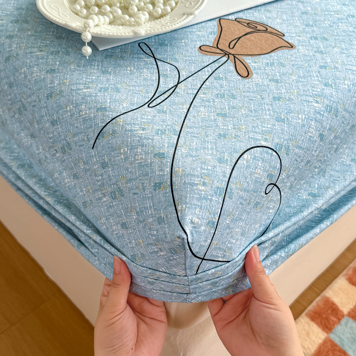 91家纺网 家纺一手货源 找家纺 壹贝家纺 2025新款全棉磨毛床笠系列 小香玉-蓝