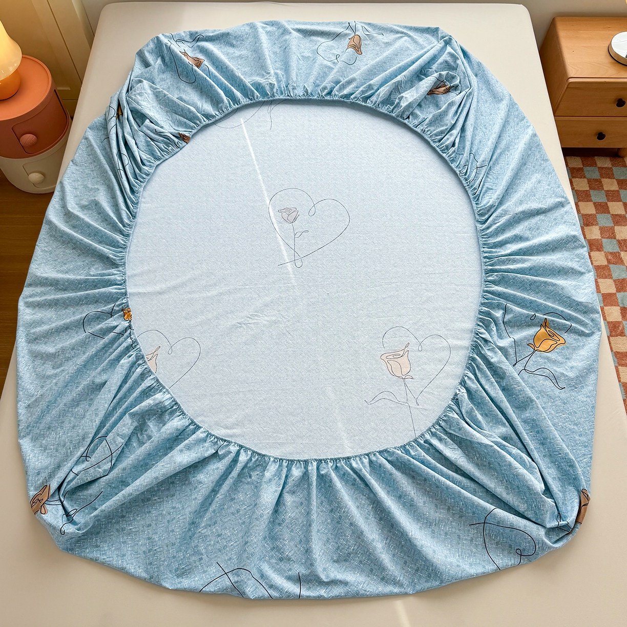 91家纺网 家纺一手货源 找家纺 壹贝家纺 2025新款全棉磨毛床笠系列 小香玉-蓝