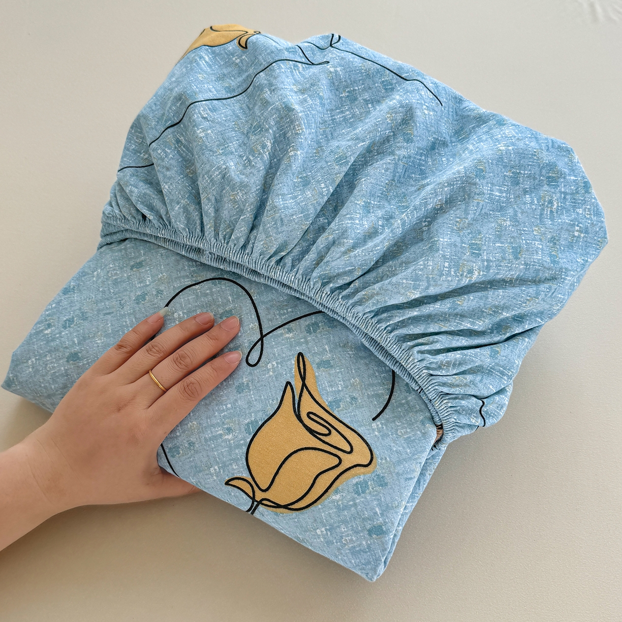 91家纺网 家纺一手货源 找家纺 壹贝家纺 2025新款全棉磨毛床笠系列 小香玉-蓝