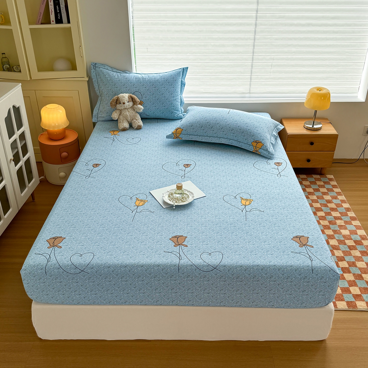 91家纺网 家纺一手货源 找家纺 壹贝家纺 2025新款全棉磨毛床笠系列 小香玉-蓝