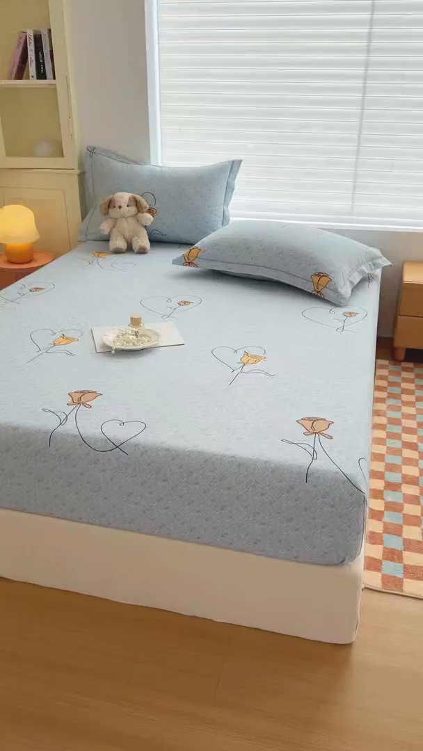 91家纺网 家纺一手货源 找家纺 壹贝家纺 2025新款全棉磨毛床笠系列 小香玉-蓝