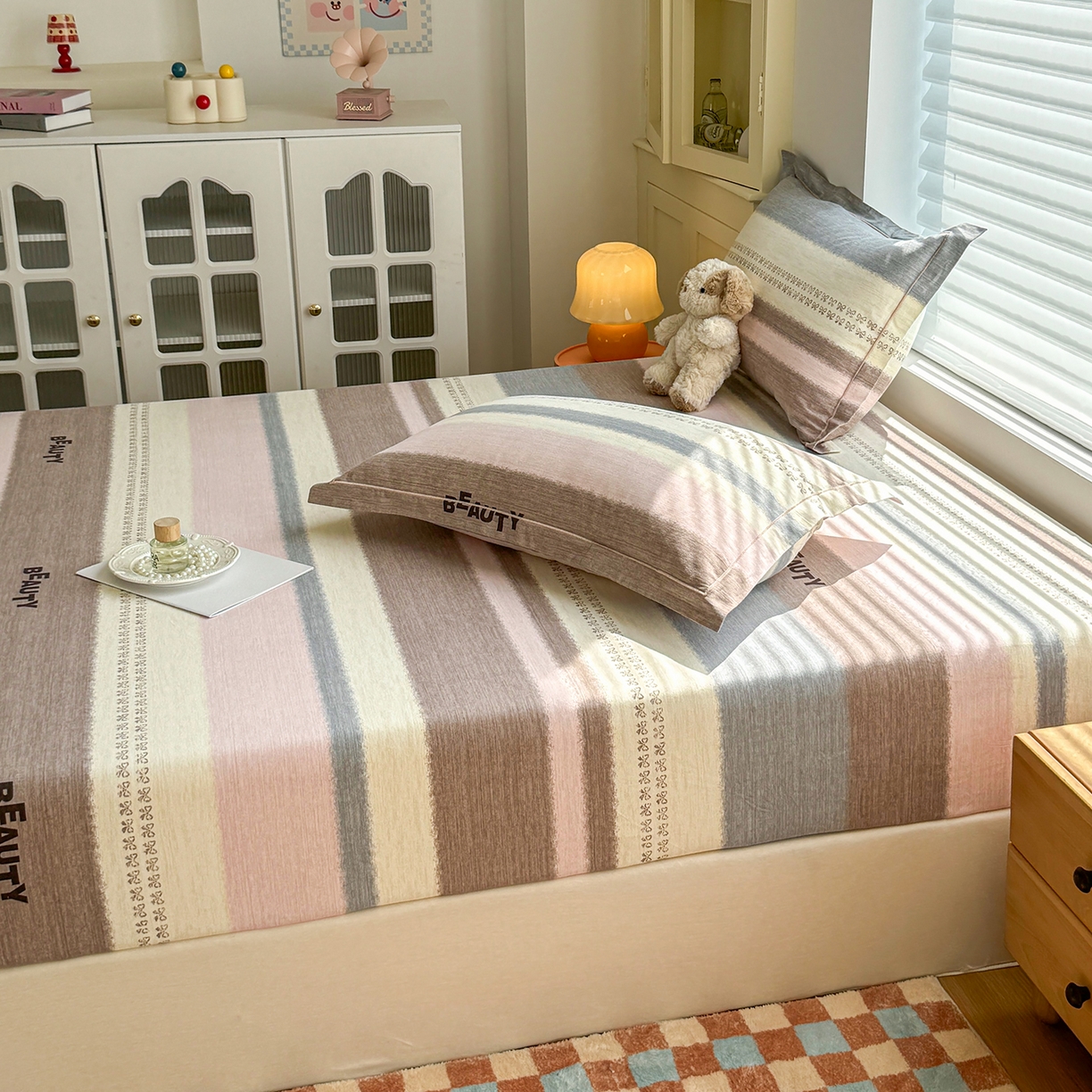 91家纺网 家纺一手货源 找家纺 壹贝家纺 2025新款全棉磨毛床笠系列 信条主义-咖