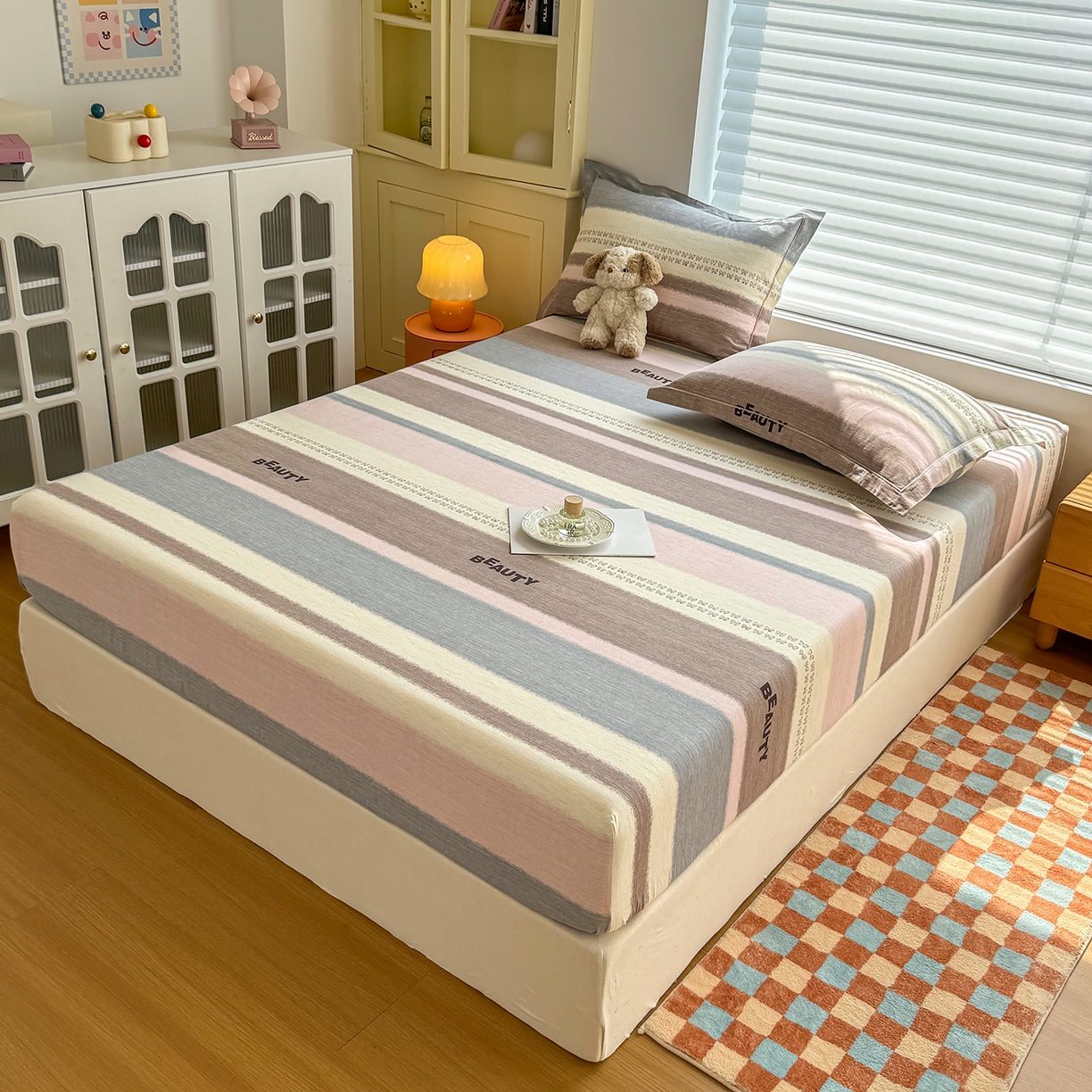 91家纺网 家纺一手货源 找家纺 壹贝家纺 2025新款全棉磨毛床笠系列 信条主义-咖