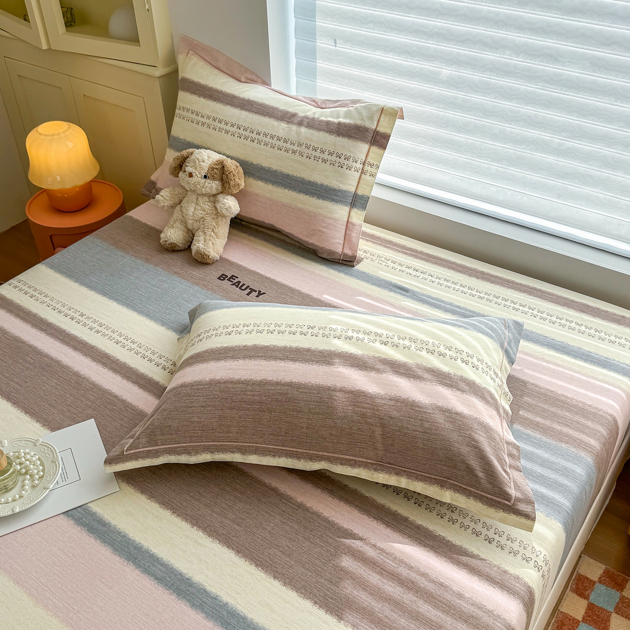 91家纺网 家纺一手货源 找家纺 壹贝家纺 2025新款全棉磨毛床笠系列 信条主义-咖