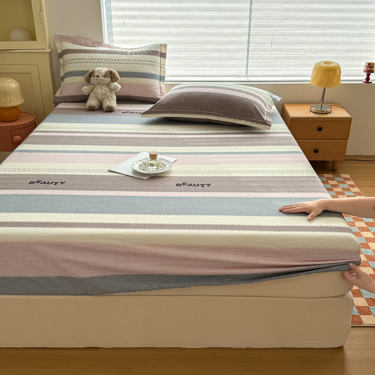 91家纺网 家纺一手货源 找家纺 壹贝家纺 2025新款全棉磨毛床笠系列 信条主义-咖