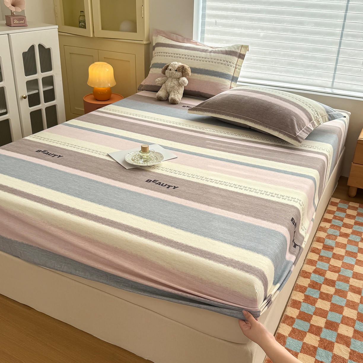 91家纺网 家纺一手货源 找家纺 壹贝家纺 2025新款全棉磨毛床笠系列 信条主义-咖