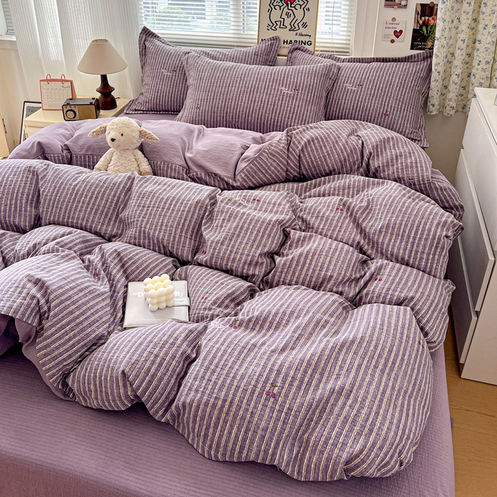 91家纺网 家纺一手货源 找家纺 仟网汇 2025新款古法水洗棉小布袋四件套 紫樱桃