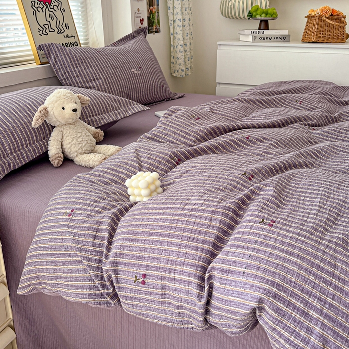 91家纺网 家纺一手货源 找家纺 仟网汇 2025新款古法水洗棉小布袋四件套 紫樱桃