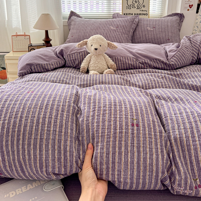 91家纺网 家纺一手货源 找家纺 仟网汇 2025新款古法水洗棉小布袋四件套 紫樱桃