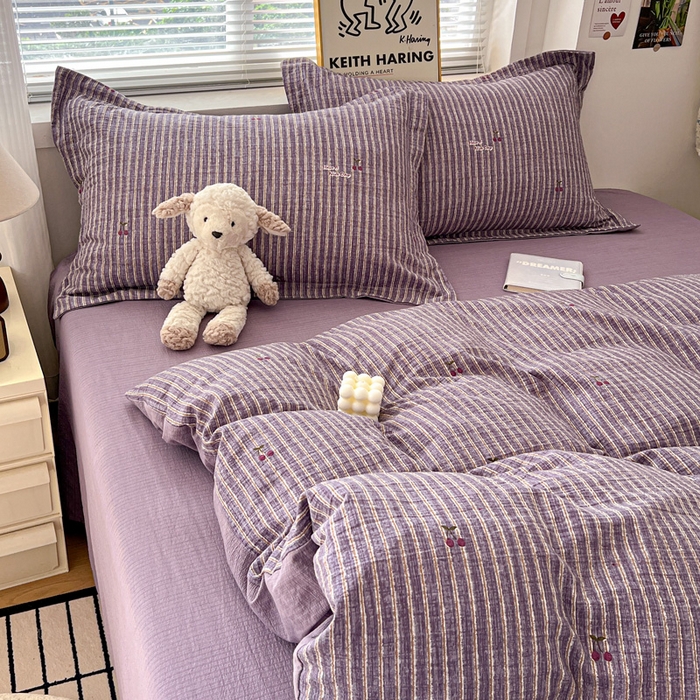 91家纺网 家纺一手货源 找家纺 仟网汇 2025新款古法水洗棉小布袋四件套 紫樱桃