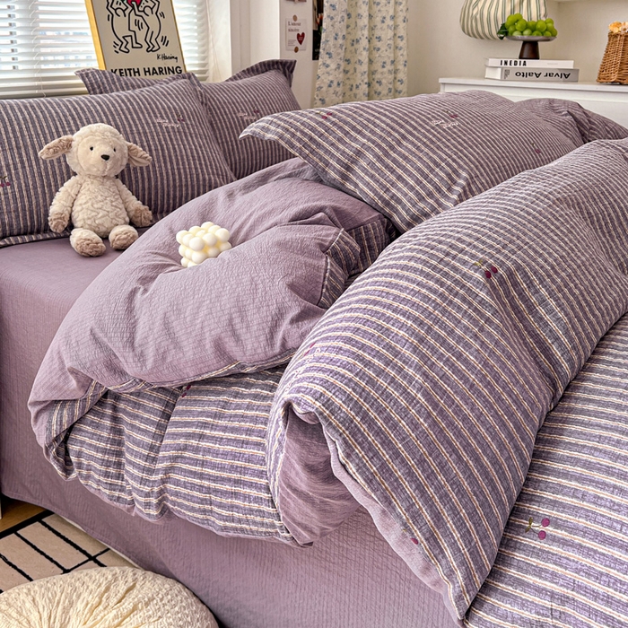 仟网汇 2025新款古法水洗棉小布袋四件套 紫樱桃