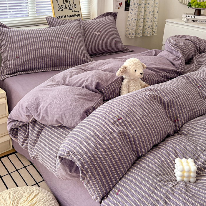 91家纺网 家纺一手货源 找家纺 仟网汇 2025新款古法水洗棉小布袋四件套 紫樱桃