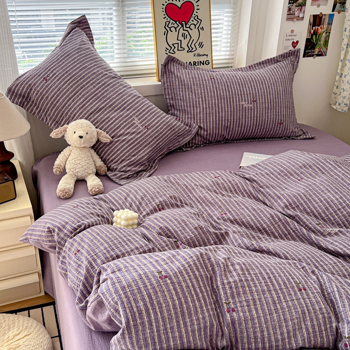 91家纺网 家纺一手货源 找家纺 仟网汇 2025新款古法水洗棉小布袋四件套 紫樱桃