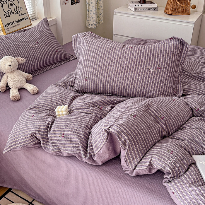 91家纺网 家纺一手货源 找家纺 仟网汇 2025新款古法水洗棉小布袋四件套 紫樱桃