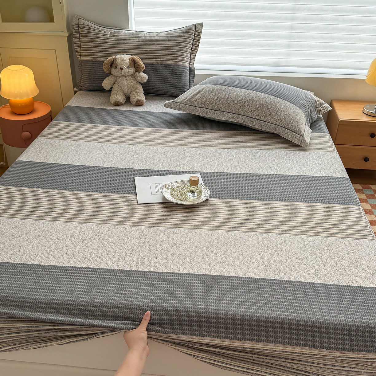 壹贝家纺 2025新款全棉磨毛床笠系列 亚马-灰