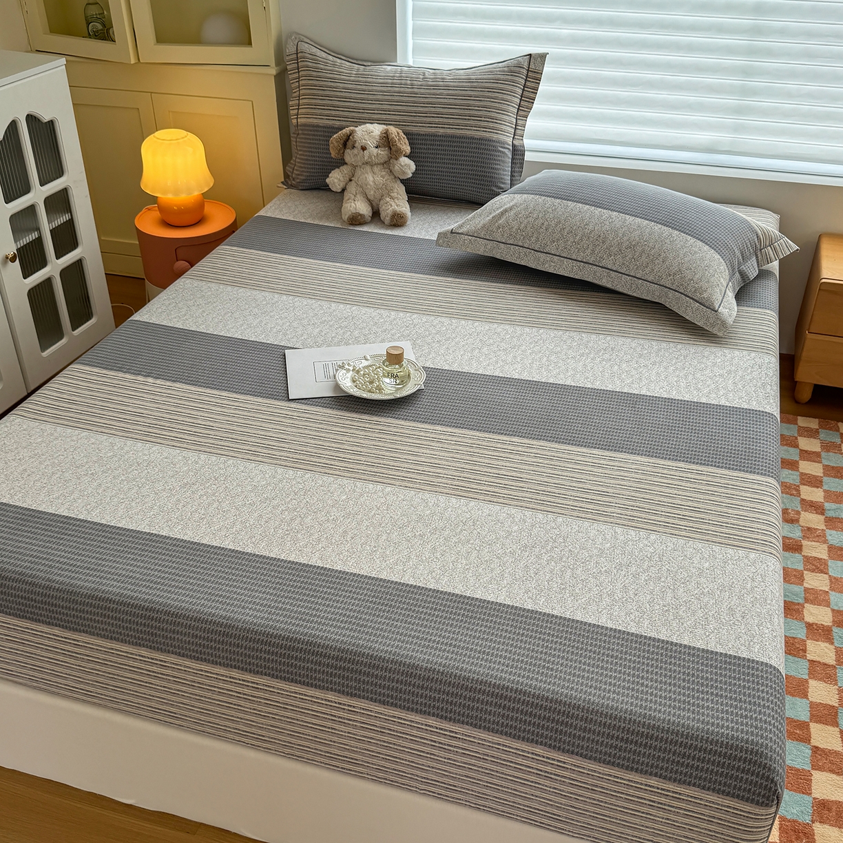 91家纺网 家纺一手货源 找家纺 壹贝家纺 2025新款全棉磨毛床笠系列 亚马-灰