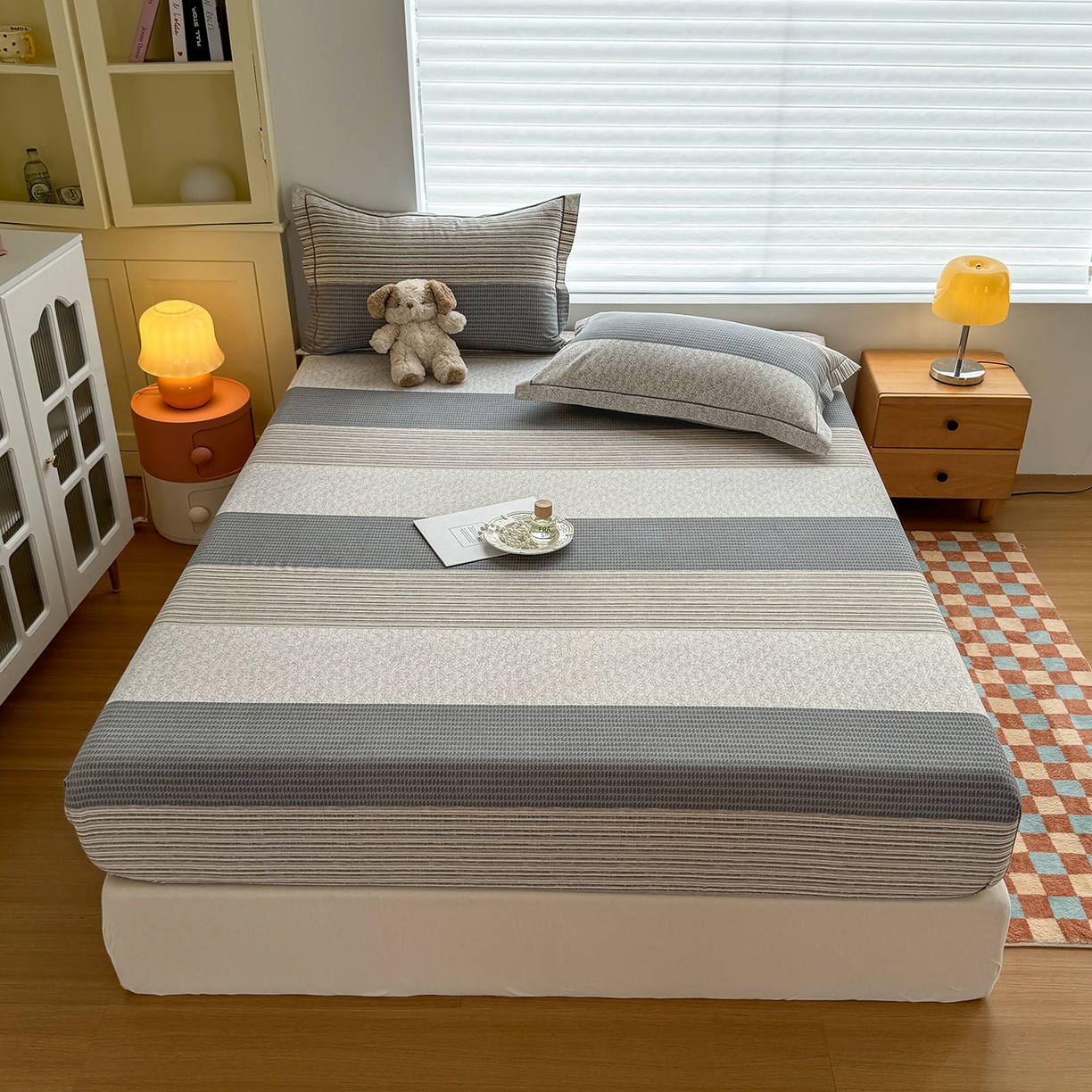 91家纺网 家纺一手货源 找家纺 壹贝家纺 2025新款全棉磨毛床笠系列 亚马-灰