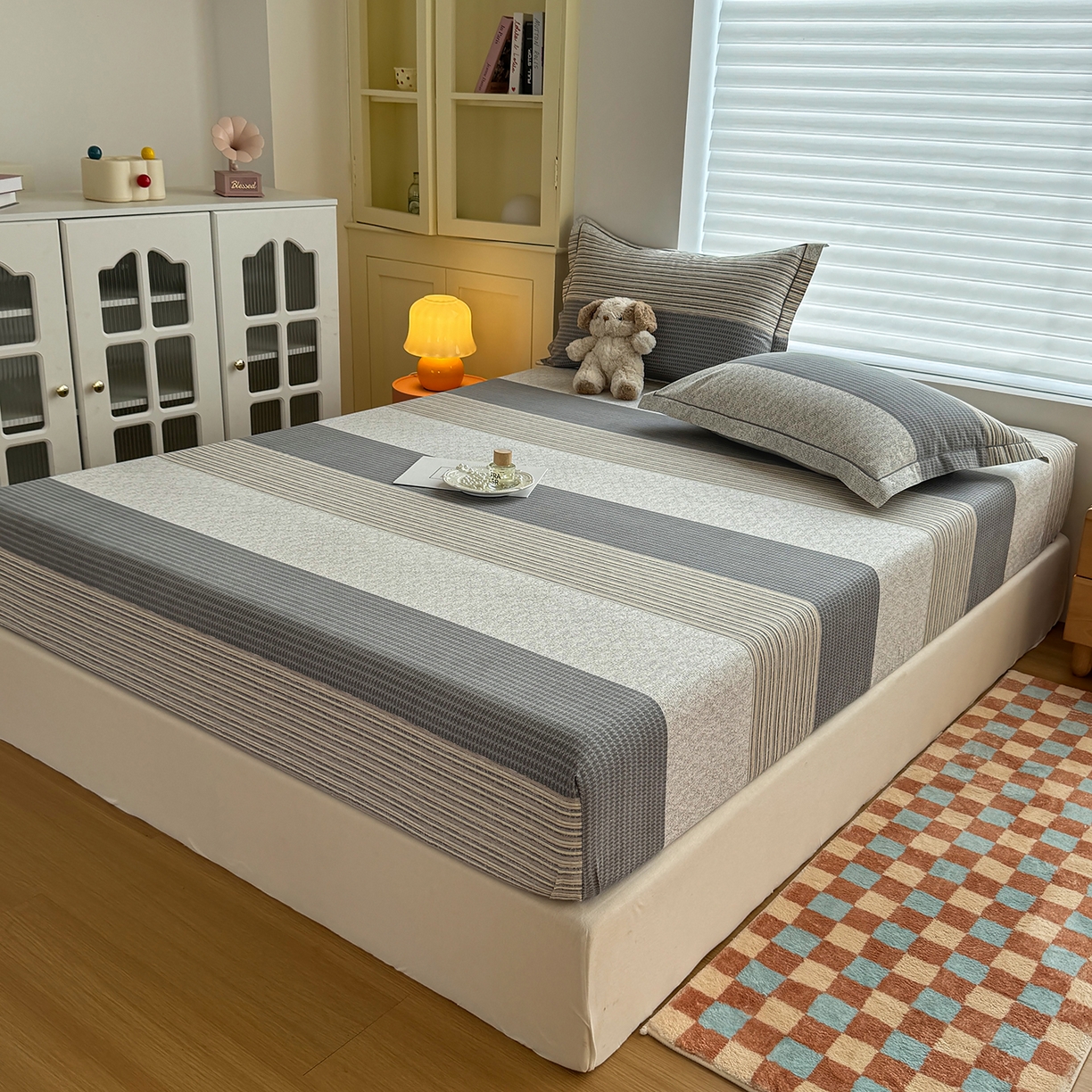 91家纺网 家纺一手货源 找家纺 壹贝家纺 2025新款全棉磨毛床笠系列 亚马-灰