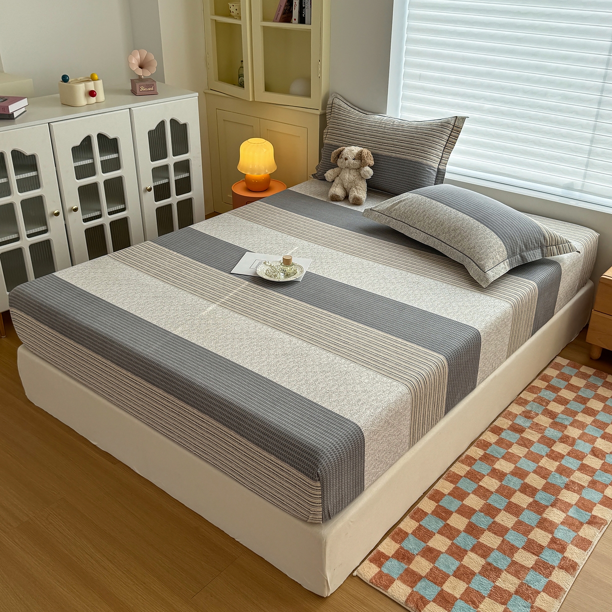 91家纺网 家纺一手货源 找家纺 壹贝家纺 2025新款全棉磨毛床笠系列 亚马-灰