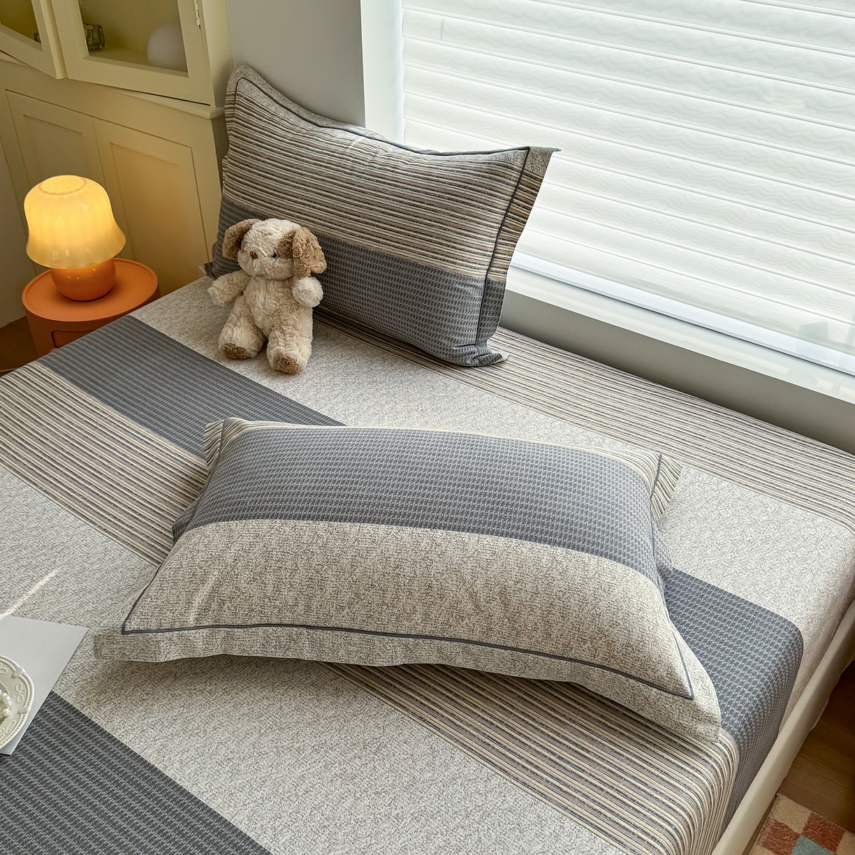 91家纺网 家纺一手货源 找家纺 壹贝家纺 2025新款全棉磨毛床笠系列 亚马-灰