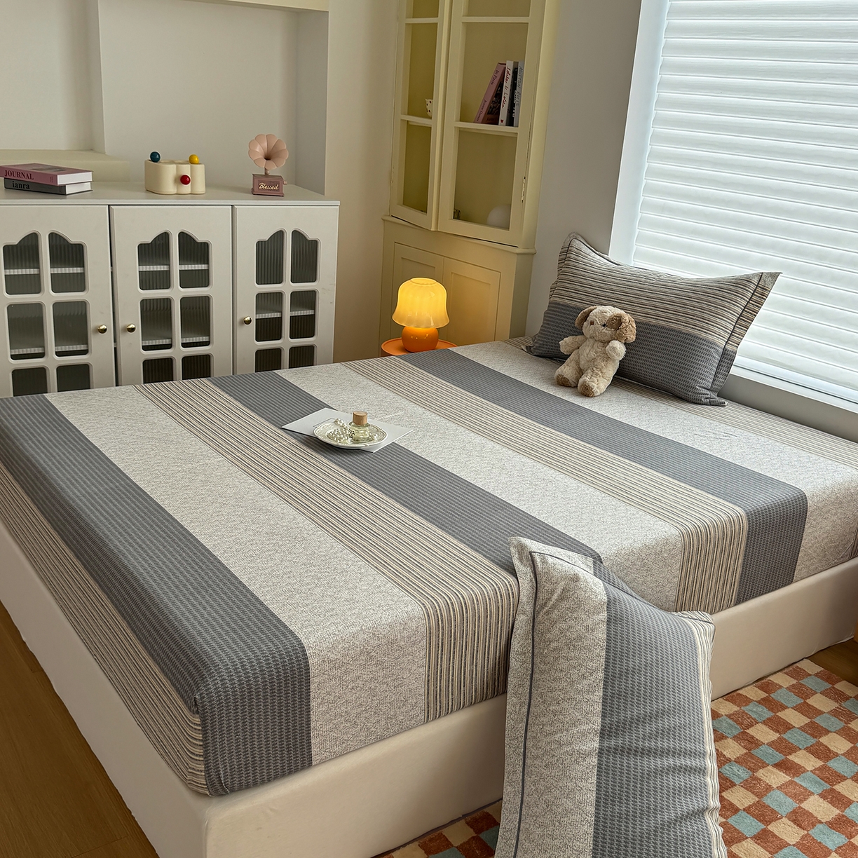 91家纺网 家纺一手货源 找家纺 壹贝家纺 2025新款全棉磨毛床笠系列 亚马-灰