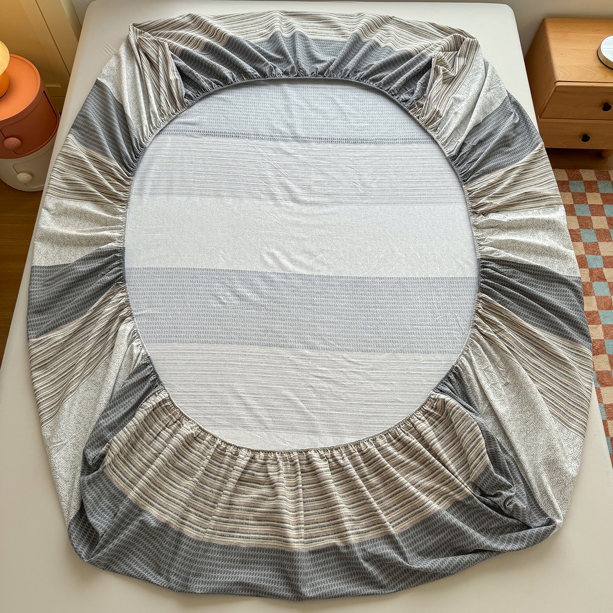 91家纺网 家纺一手货源 找家纺 壹贝家纺 2025新款全棉磨毛床笠系列 亚马-灰