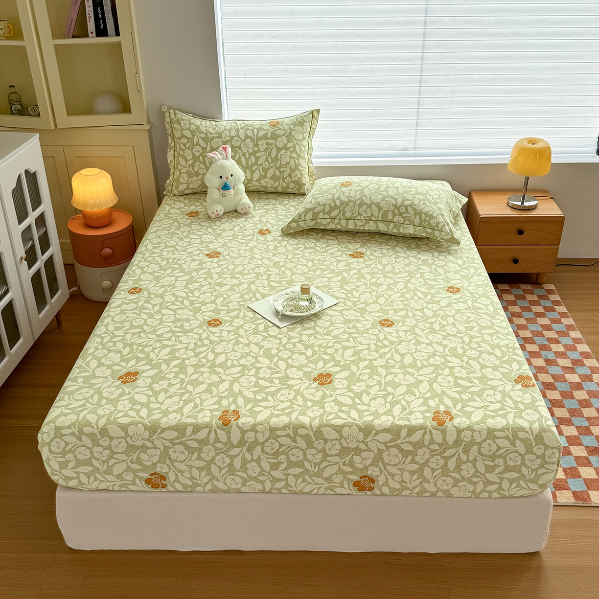 91家纺网 家纺一手货源 找家纺 壹贝家纺 2025新款全棉磨毛床笠系列 芷绿