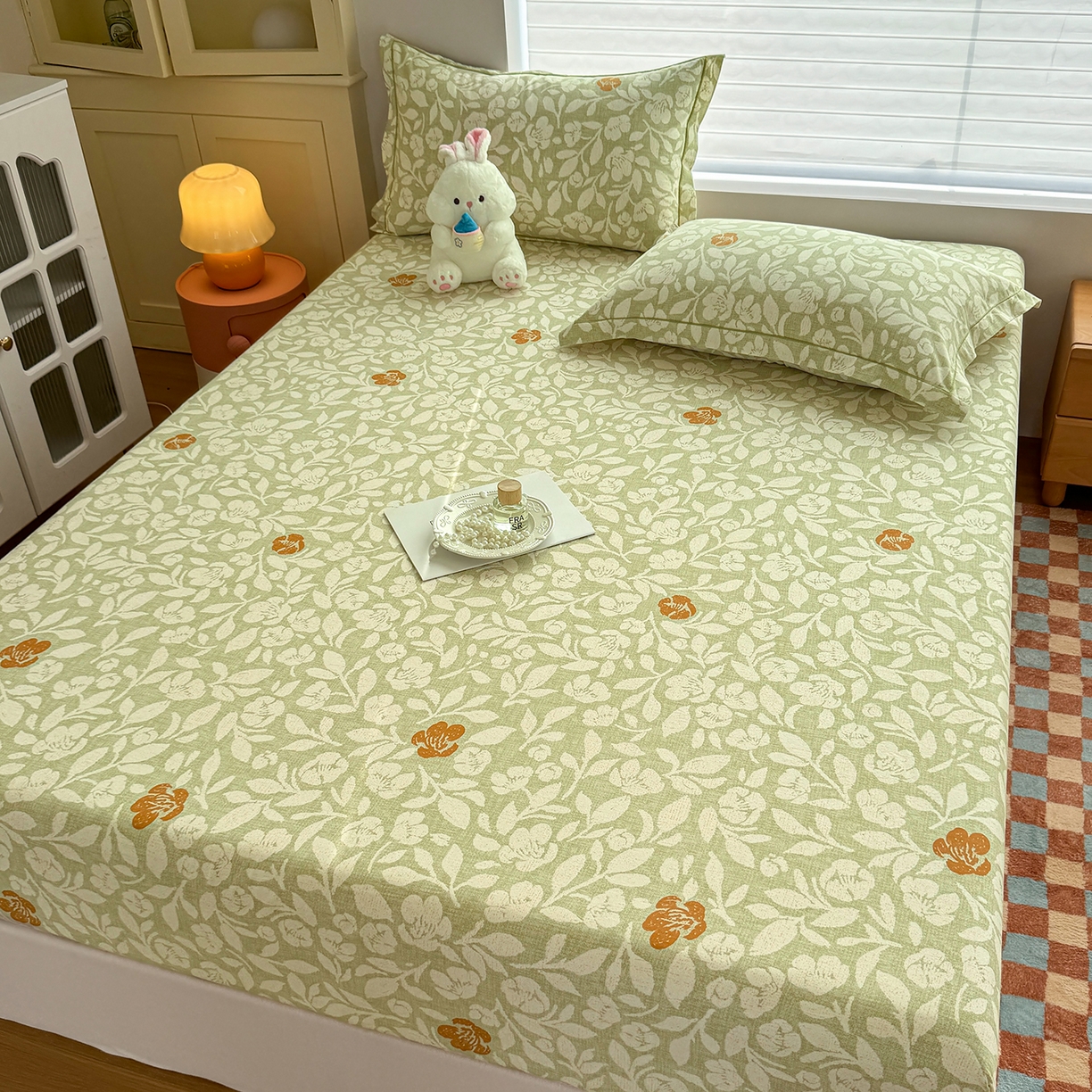 91家纺网 家纺一手货源 找家纺 壹贝家纺 2025新款全棉磨毛床笠系列 芷绿