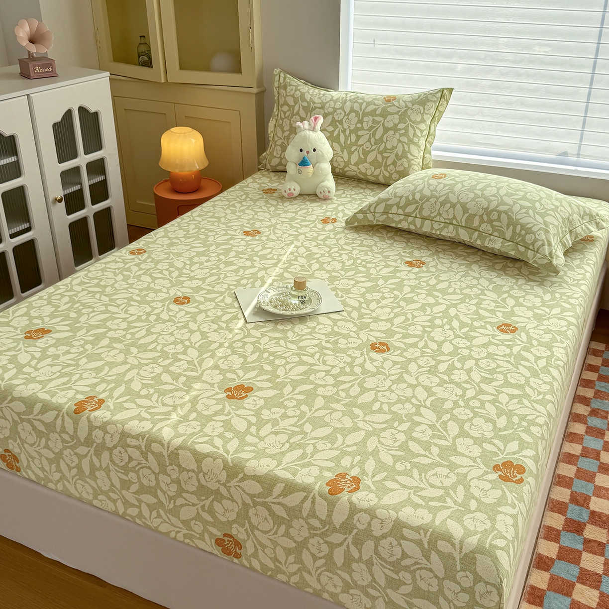 91家纺网 家纺一手货源 找家纺 壹贝家纺 2025新款全棉磨毛床笠系列 芷绿